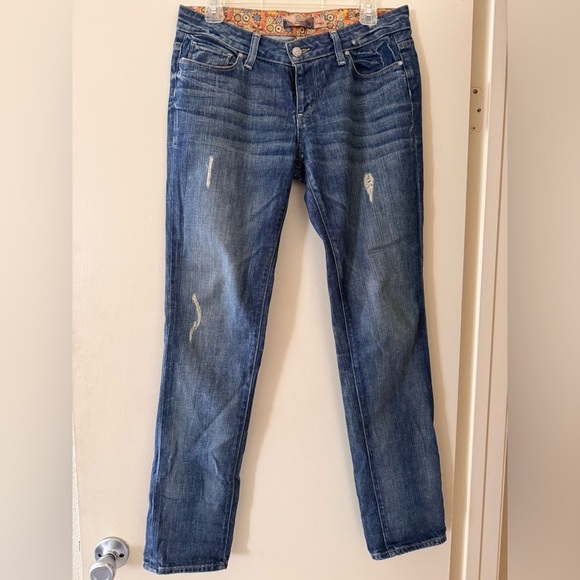 PAIGE Jimmy Jimmy Women’s Blue Distressed Zip Up 5 Pocket Jeans. Size 27 - Picture 1 of 8